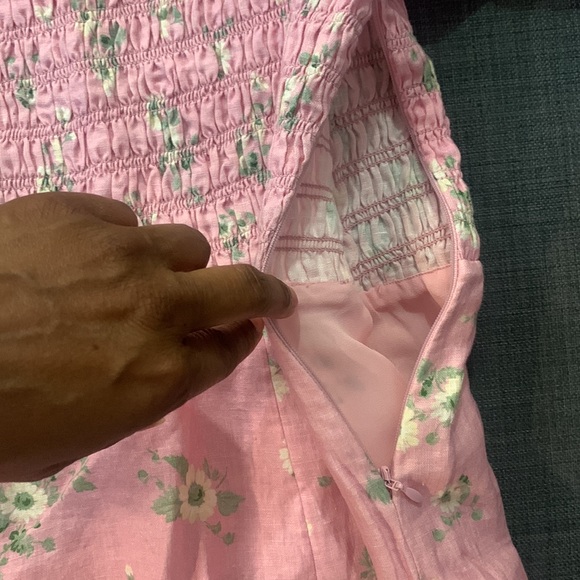 & Other Stories Floral Linen Dress Pink 6 Puff Sleeve Smock Peasant Romantic - Picture 14 of 17